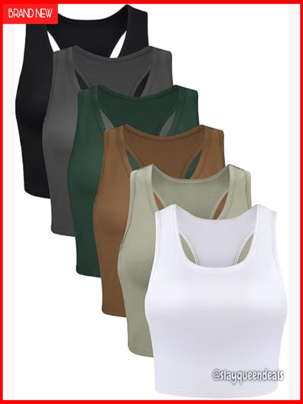 6-Piece Sleeveless Racerback Crop Tops, Spandex Slim Fit for Sports